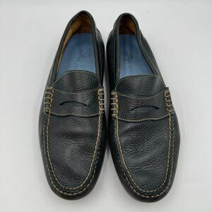 Peter Millar Mens Leather Penny Loafers Black Slip-On Shoes